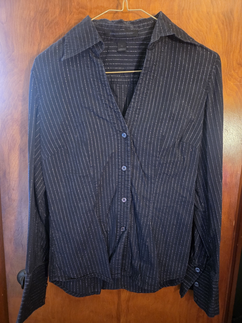 Express Vintage Black With Silver  Pinstripe Button-Up Shirt
